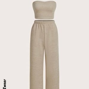 SHEIN EZwear Crop Tube Top & Wide Leg Pants Set